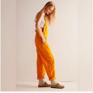 🧡HIGH ROLLER DENIM JUMPSUIT/ROMPER/OVERALL-POCKETS-ORANGE-M🧡